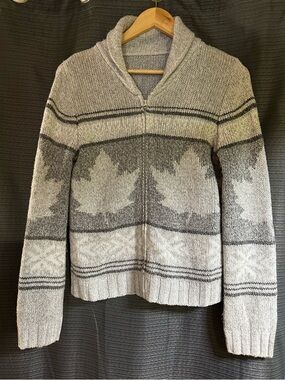 Grey Shawl Collar Zip-Up Sweater Jacket